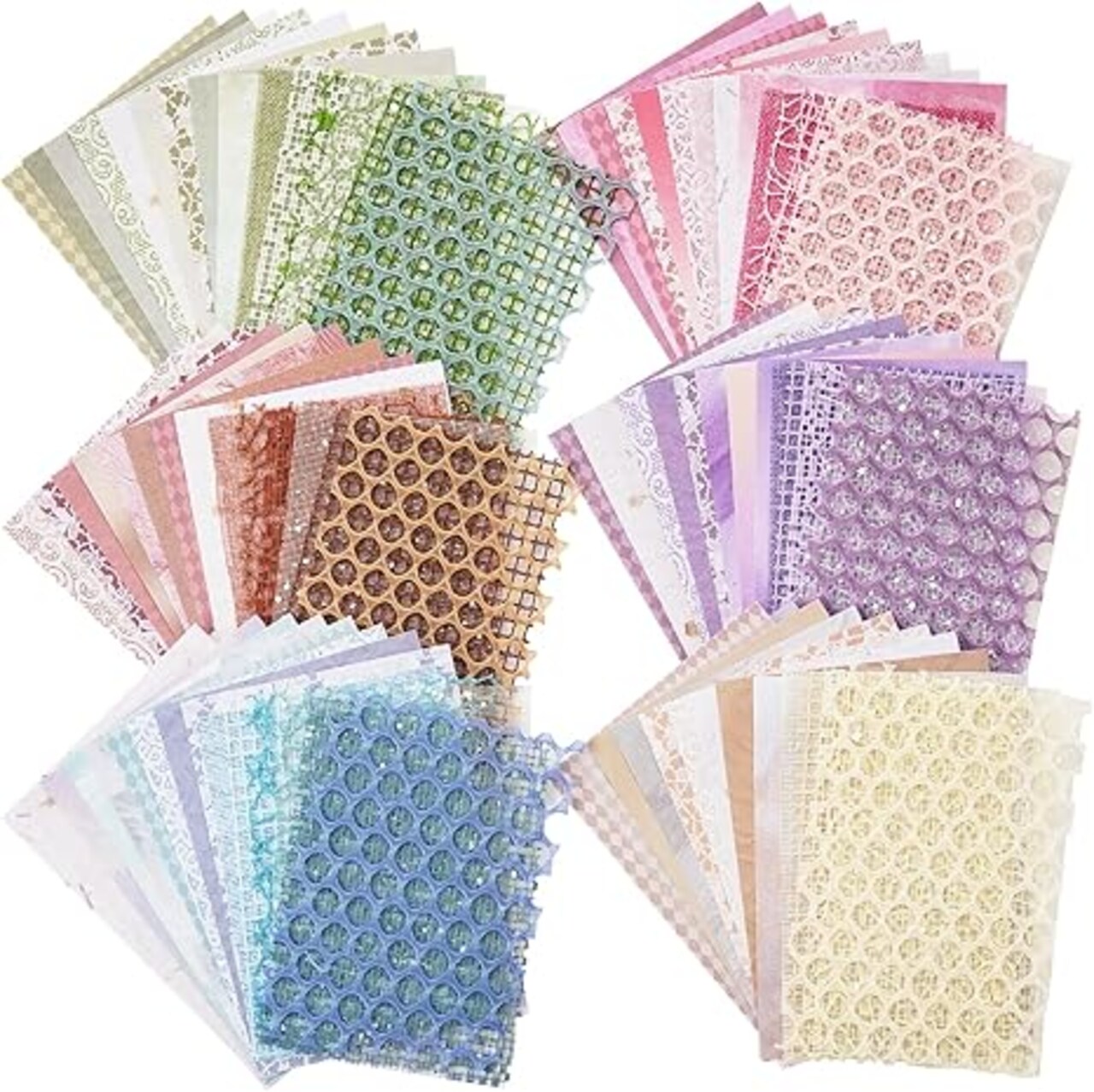 90 Sheets Scrapbook Paper & Decorative Mesh Fabric Set – Mixed Special Papers for Scrapbooking, Bullet Journals, Junk Journals, Collage & Card Making (5.1×7 Inch)